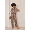Ekouaer Women’s Satin Silky Pajama Set 2 Piece V Neck Silk Pjs with Pocket | Short Sleeve,Soft Sleepwear,Lightweight Lounge Sets,Comfy Loungewear,Bridal Wedding Party Pajamas Gifts,XS-2XL(Apricot Black Leopard)