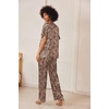 Ekouaer Women’s Satin Silky Pajama Set 2 Piece V Neck Silk Pjs with Pocket | Short Sleeve,Soft Sleepwear,Lightweight Lounge Sets,Comfy Loungewear,Bridal Wedding Party Pajamas Gifts,XS-2XL(Apricot Black Leopard)