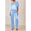 Ekouaer Women’s Satin Silky Pajama Set 2 Piece V Neck Silk Pjs with Pocket | Short Sleeve,Soft Sleepwear,Lightweight Lounge Sets,Comfy Loungewear,Bridal Wedding Party Pajamas Gifts,XS-2XL(Light Blue)