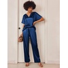 Ekouaer Women’s Satin Silky Pajama Set 2 Piece V Neck Silk Pjs with Pocket | Short Sleeve,Soft Sleepwear,Lightweight Lounge Sets,Comfy Loungewear,Bridal Wedding Party Pajamas Gifts,XS-2XL(Navy Blue)