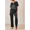 Ekouaer Women’s Satin Silky Pajama Set 2 Piece V Neck Silk Pjs with Pocket | Short Sleeve,Soft Sleepwear,Lightweight Lounge Sets,Comfy Loungewear,Bridal Wedding Party Pajamas Gifts,XS-2XL(Black)