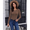 Long Sleeve Shirts for Women Micro Fleece Thermal Underwear Tops Fitted Tee | Lightweight Going Out Tees,Basic Warm Undershirts,Fitted Fall T-Shirts,Soft Crew Neck Outfits,Compression Casual Tees(Brown)