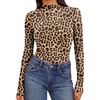 Ekouaer Womens Mesh Long Sleeve Tops Fall Fashion Mock Neck Slim Fit Shirts | Mock Turtleneck, Floral Pattern, Sheer Tulle, Night Out Clothes, Stretchy See Though Outfits, Sexy Thermal Blouses(Leopard Print)
