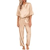 Ekouaer Women’s Satin Silky Pajama Set 2 Piece V Neck Silk Pjs with Pocket | Short Sleeve,Soft Sleepwear,Lightweight Lounge Sets,Comfy Loungewear,Bridal Wedding Party Pajamas Gifts,XS-2XL(Khaki)