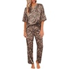 Ekouaer Women’s Satin Silky Pajama Set 2 Piece V Neck Silk Pjs with Pocket | Short Sleeve,Soft Sleepwear,Lightweight Lounge Sets,Comfy Loungewear,Bridal Wedding Party Pajamas Gifts,XS-2XL(Apricot Black Leopard)