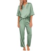 Ekouaer Women’s Satin Silky Pajama Set 2 Piece V Neck Silk Pjs with Pocket | Short Sleeve,Soft Sleepwear,Lightweight Lounge Sets,Comfy Loungewear,Bridal Wedding Party Pajamas Gifts,XS-2XL(Ice Green)