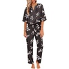 Ekouaer Women’s Satin Silky Pajama Set 2 Piece V Neck Silk Pjs with Pocket | Short Sleeve,Soft Sleepwear,Lightweight Lounge Sets,Comfy Loungewear,Bridal Wedding Party Pajamas Gifts,XS-2XL(Floral Black)