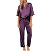Ekouaer Women’s Satin Silky Pajama Set 2 Piece V Neck Silk Pjs with Pocket | Short Sleeve,Soft Sleepwear,Lightweight Lounge Sets,Comfy Loungewear,Bridal Wedding Party Pajamas Gifts,XS-2XL(Deep Purple)