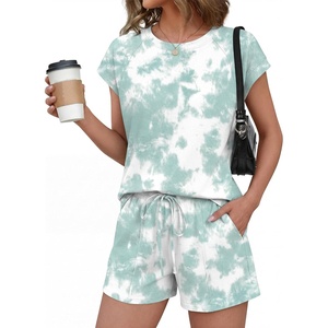 Ekouaer Cotton Pajamas for Women Set 2 Piece Cap Sleeve Lounge Sets | Soft Casual, Summer Fall, Crew Neck Matching Sets Travel Vacation Outfits With Pockets for Daily Wear(Tie-dye Green)