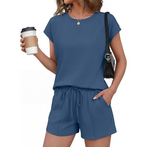 Ekouaer Cotton Pajamas for Women Set 2 Piece Cap Sleeve Lounge Sets | Soft Casual, Summer Fall, Crew Neck Matching Sets Travel Vacation Outfits With Pockets for Daily Wear(Navy Blue)