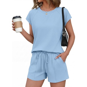 Ekouaer Cotton Pajamas for Women Set 2 Piece Cap Sleeve Lounge Sets | Soft Casual, Summer Fall, Crew Neck Matching Sets Travel Vacation Outfits With Pockets for Daily Wear(Light Blue)