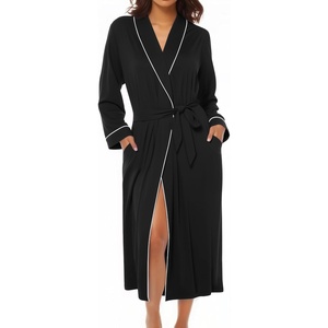 Ekouaer Kimono Robes for Women Long Lightweight Knit Soft Bathrobe | Long Sleepwear, Casual Ladies Loungewear, Shawl, Soft Lightweight Fabric, Valentine’s Day, Bridal Party(Black)
