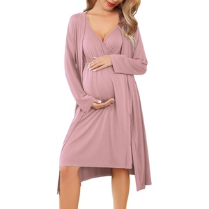 Ekouaer Maternity Nursing Gown and Robe Set Labor Delivery Nightgowns | Birthing Hospital Gowns, Skin-friendly, Postpartum Clothes, Split Front Flap, Elastic Waistline, Perfect for Pregnant Mommas(Mauve)