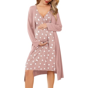 Ekouaer Maternity Nursing Gown and Robe Set Labor Delivery Nightgowns | Birthing Hospital Gowns, Skin-friendly, Postpartum Clothes, Split Front Flap, Elastic Waistline, Perfect for Pregnant Mommas(Mauve Heart)