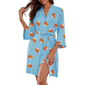 Ekouaer Women Robes Knee Length Kimono Bathrobe Lightweight Soft Sleepwear | 3/4 Sleeve, V-neck, Pocket, Modern Trim, Ideal Gift for Pregnancy, Bridesmaid Gifts(Goblet)
