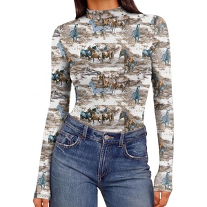 Ekouaer Womens Mesh Long Sleeve Tops Fall Fashion Mock Neck Slim Fit Shirts | Mock Turtleneck, Floral Pattern, Sheer Tulle, Night Out Clothes, Stretchy See Though Outfits, Sexy Thermal Blouses(Brown White)