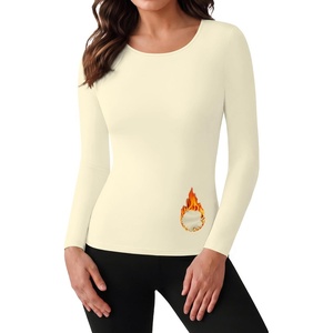 Long Sleeve Shirts for Women Micro Fleece Thermal Underwear Tops Fitted Tee | Lightweight Going Out Tees,Basic Warm Undershirts,Fitted Fall T-Shirts,Soft Crew Neck Outfits,Compression Casual Tees(Beige)