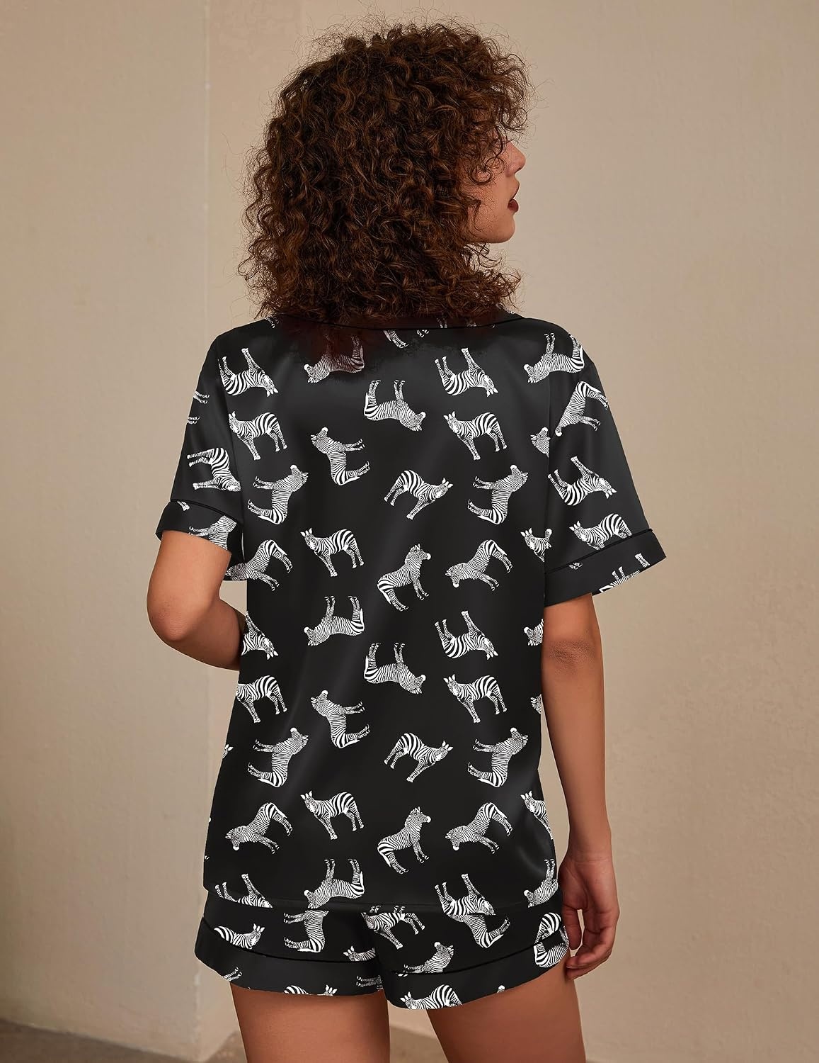 image:imageEkouaer Silk Pajama for Women Short Sleeve Satin Pj Set Two Piece XSXXL loungewear or daily wearValentines Day Bridal Party Honeymoon Vacation and Anniversaries Gift walkingenjoying coffeeZebra