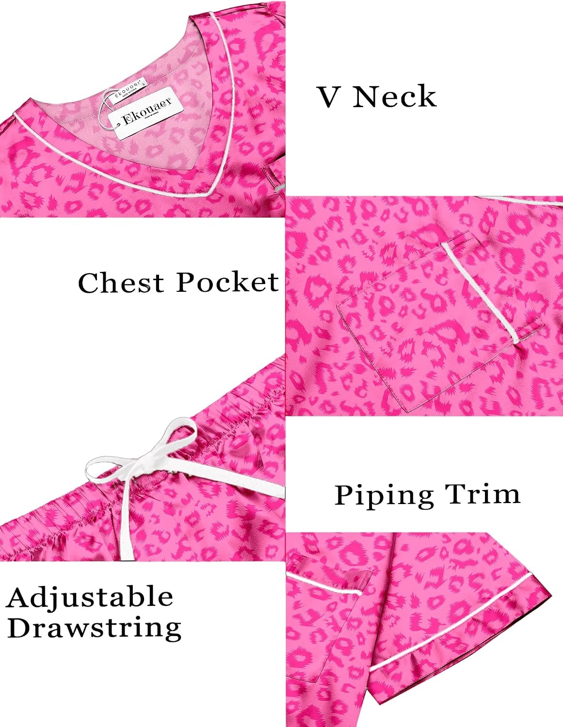 image:imageEkouaer Silk Pajama for Women Short Sleeve Satin Pj Set Two Piece XSXXL loungewear or daily wearValentines Day Bridal Party Honeymoon Vacation and Anniversaries Gift walkingenjoying coffeePink Leopard