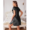 Ekouaer Satin Nightgowns for Women Lace Nightgown Short Sleeve Nightshirt | Satin Night Gowns Women Sexy, Short Sleeves Night Dress, Lace V Neck, Above Knee Length, Cocktail Dates,Bridal Nightgowns(Black)