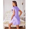 Ekouaer Satin Nightgowns for Women Lace Nightgown Short Sleeve Nightshirt | Satin Night Gowns Women Sexy, Short Sleeves Night Dress, Lace V Neck, Above Knee Length, Cocktail Dates,Bridal Nightgowns(Lilac)