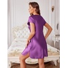 Ekouaer Satin Nightgowns for Women Lace Nightgown Short Sleeve Nightshirt | Satin Night Gowns Women Sexy, Short Sleeves Night Dress, Lace V Neck, Above Knee Length, Cocktail Dates,Bridal Nightgowns(Bright Purple)