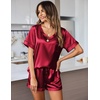 Ekouaer Silk Pajama for Women Short Sleeve Satin Pj Set Two Piece XS-XXL | loungewear or daily wear,Valentine’s Day, Bridal Party, Honeymoon Vacation and Anniversaries Gift ,walking,enjoying coffee(Wine Red)