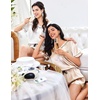 Ekouaer Silk Pajama for Women Short Sleeve Satin Pj Set Two Piece XS-XXL | loungewear or daily wear,Valentine’s Day, Bridal Party, Honeymoon Vacation and Anniversaries Gift ,walking,enjoying coffee(Champagne)