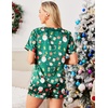 Ekouaer Silk Pajama for Women Short Sleeve Satin Pj Set Two Piece XS-XXL | loungewear or daily wear,Valentine’s Day, Bridal Party, Honeymoon Vacation and Anniversaries Gift ,walking,enjoying coffee(Green Santa Claus)