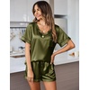 Ekouaer Silk Pajama for Women Short Sleeve Satin Pj Set Two Piece XS-XXL | loungewear or daily wear,Valentine’s Day, Bridal Party, Honeymoon Vacation and Anniversaries Gift ,walking,enjoying coffee(Army Green)