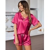 Ekouaer Silk Pajama for Women Short Sleeve Satin Pj Set Two Piece XS-XXL | loungewear or daily wear,Valentine’s Day, Bridal Party, Honeymoon Vacation and Anniversaries Gift ,walking,enjoying coffee(Rose Red)