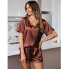 Ekouaer Silk Pajama for Women Short Sleeve Satin Pj Set Two Piece XS-XXL | loungewear or daily wear,Valentine’s Day, Bridal Party, Honeymoon Vacation and Anniversaries Gift ,walking,enjoying coffee(Caramel)
