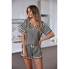 Ekouaer Silk Pajama for Women Short Sleeve Satin Pj Set Two Piece XS-XXL | loungewear or daily wear,Valentine’s Day, Bridal Party, Honeymoon Vacation and Anniversaries Gift ,walking,enjoying coffee(Black-champagne Stripes)