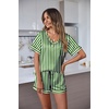 Ekouaer Silk Pajama for Women Short Sleeve Satin Pj Set Two Piece XS-XXL | loungewear or daily wear,Valentine’s Day, Bridal Party, Honeymoon Vacation and Anniversaries Gift ,walking,enjoying coffee(Green-white Stripes)