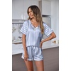 Ekouaer Silk Pajama for Women Short Sleeve Satin Pj Set Two Piece XS-XXL | loungewear or daily wear,Valentine’s Day, Bridal Party, Honeymoon Vacation and Anniversaries Gift ,walking,enjoying coffee(Blue-white Stripes)