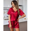 Ekouaer Silk Pajama for Women Short Sleeve Satin Pj Set Two Piece XS-XXL | loungewear or daily wear,Valentine’s Day, Bridal Party, Honeymoon Vacation and Anniversaries Gift ,walking,enjoying coffee(Red)