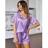 Ekouaer Silk Pajama for Women Short Sleeve Satin Pj Set Two Piece XS-XXL | loungewear or daily wear,Valentine’s Day, Bridal Party, Honeymoon Vacation and Anniversaries Gift ,walking,enjoying coffee(Lavender)