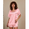Ekouaer Silk Pajama for Women Short Sleeve Satin Pj Set Two Piece XS-XXL | loungewear or daily wear,Valentine’s Day, Bridal Party, Honeymoon Vacation and Anniversaries Gift ,walking,enjoying coffee(Pink Stripes)