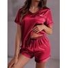 Ekouaer Silk Pajama for Women Short Sleeve Satin Pj Set Two Piece XS-XXL | loungewear or daily wear,Valentine’s Day, Bridal Party, Honeymoon Vacation and Anniversaries Gift ,walking,enjoying coffee(Wine Red)