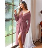 Ekouaer Women Kimono Robes Full Length Knit Bathrobe Lightweight Sleepwear | Long Loungewear, Soft Lightweight Fabric, Christmas Day, Valentine’s Day, Bridal Party(Purplish Red)