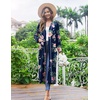 Ekouaer Women Kimono Robes Full Length Knit Bathrobe Lightweight Sleepwear | Long Loungewear, Soft Lightweight Fabric, Christmas Day, Valentine’s Day, Bridal Party(Floral Navy)