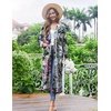 Ekouaer Women Kimono Robes Full Length Knit Bathrobe Lightweight Sleepwear | Long Loungewear, Soft Lightweight Fabric, Christmas Day, Valentine’s Day, Bridal Party(Floral Black Leaves)