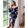 Ekouaer Women Kimono Robes Full Length Knit Bathrobe Lightweight Sleepwear | Long Loungewear, Soft Lightweight Fabric, Christmas Day, Valentine’s Day, Bridal Party(Floral Navy)