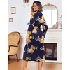 Ekouaer Women Kimono Robes Full Length Knit Bathrobe Lightweight Sleepwear | Long Loungewear, Soft Lightweight Fabric, Christmas Day, Valentine’s Day, Bridal Party(Floral Deep Blue)