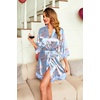Ekouaer Women Silky Satin Robe Lace Bridesmaid Bathrobes Kimono Loungewear | Short Bride Robes for Bridal Wedding Party, 3/4 Sleeves, Knee Length Maternity Robe, Lightweight Soft Satin Fabric(Blue Pink Floral)