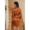 Ekouaer Women Silky Satin Robe Lace Bridesmaid Bathrobes Kimono Loungewear | Short Bride Robes for Bridal Wedding Party, 3/4 Sleeves, Knee Length Maternity Robe, Lightweight Soft Satin Fabric(Caramel Colour)