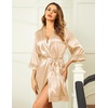 Ekouaer Women Silky Satin Robe Lace Bridesmaid Bathrobes Kimono Loungewear | Short Bride Robes for Bridal Wedding Party, 3/4 Sleeves, Knee Length Maternity Robe, Lightweight Soft Satin Fabric(Flesh Color)