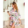 Ekouaer Women Silky Satin Robe Lace Bridesmaid Bathrobes Kimono Loungewear | Short Bride Robes for Bridal Wedding Party, 3/4 Sleeves, Knee Length Maternity Robe, Lightweight Soft Satin Fabric(Pink Tiger)