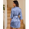 Ekouaer Women Silky Satin Robe Lace Bridesmaid Bathrobes Kimono Loungewear | Short Bride Robes for Bridal Wedding Party, 3/4 Sleeves, Knee Length Maternity Robe, Lightweight Soft Satin Fabric(Cobalt Blue)