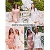 Ekouaer Women Silky Satin Robe Lace Bridesmaid Bathrobes Kimono Loungewear | Short Bride Robes for Bridal Wedding Party, 3/4 Sleeves, Knee Length Maternity Robe, Lightweight Soft Satin Fabric(Deep Pink_bean Paste)